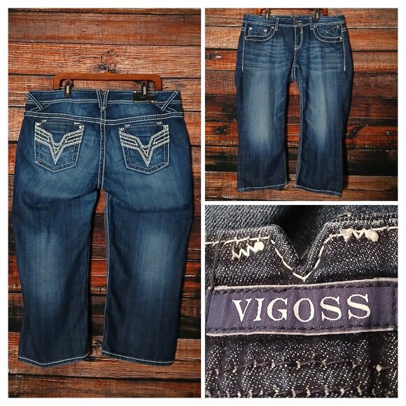 Vigoss Jeans Plus Size 20 Dublin Capri Low Rise Embellished Dark Denim Stretch - Picture 1 of 11